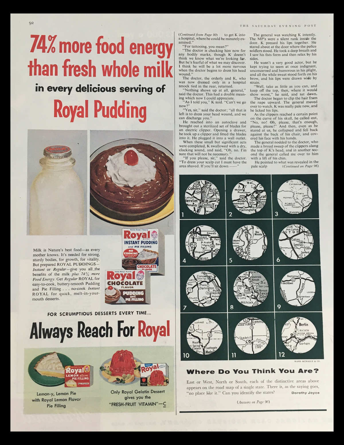 1956 Royal Pudding & Pie Filling Vintage Print Ad showcasing delicious dessert options, featuring vibrant colors and retro design that reflect mid-century American kitchens, perfect for collectors and vintage decor enthusiasts.