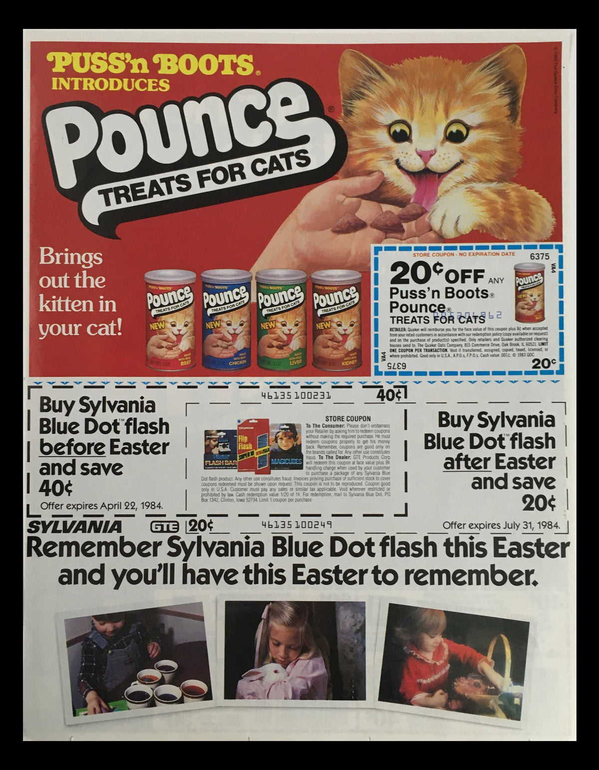 1984 Rich Roasted Taste Brim Decaffeinated Coffee Circular Coupon Advertisement showcasing details about the product, including coupon information, dimensions, and reminders about coupon expiry.