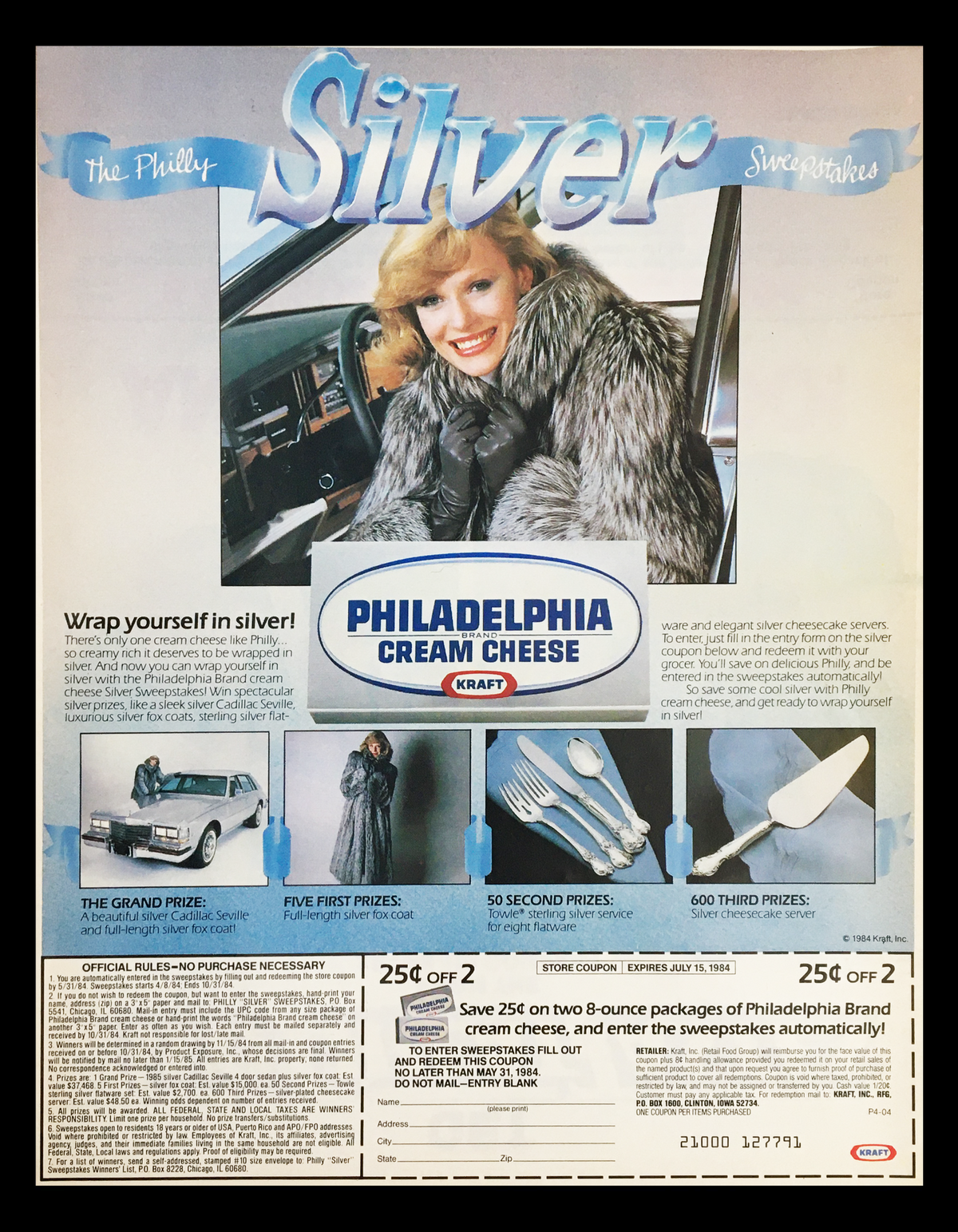 1984 Seven-Up Company Two Great Tastes Circular Coupon Advertisement featuring promotional details including measurement of 11 1/4 x 8 3/4 and a note about the coupon's expiration. The image showcases the original front and back of the advertisement.