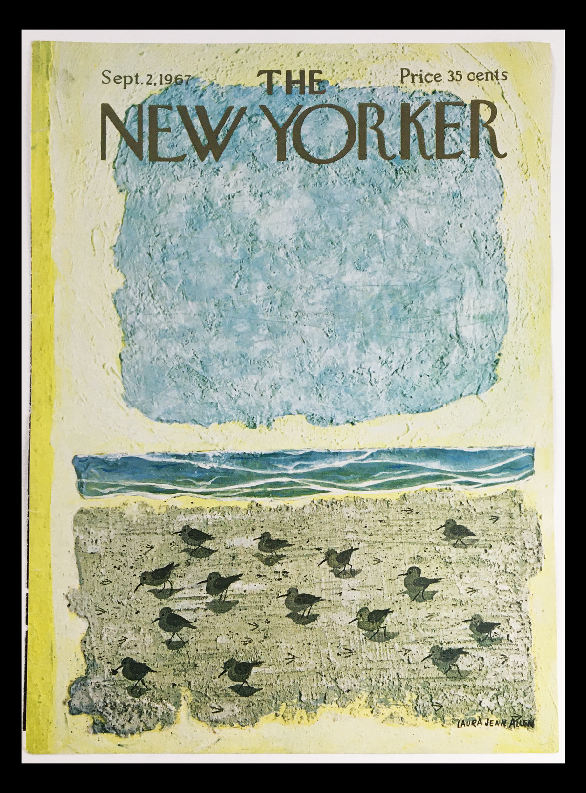 Cover of The New Yorker, September 2, 1967, featuring artwork by Laura Jean Allen, depicting a serene landscape with birds on the beach and a calm sky.