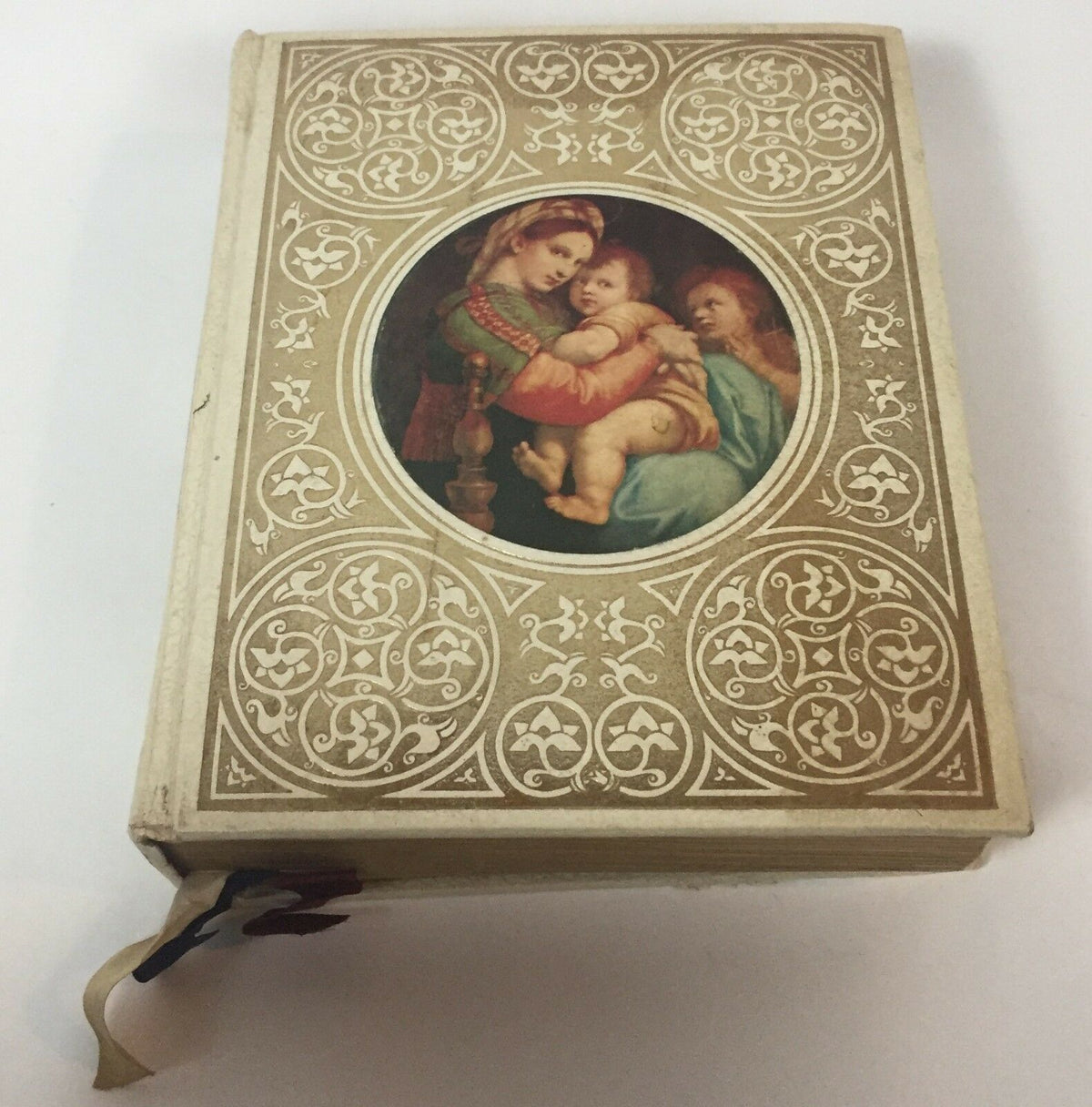 Cover of the Holy Bible Book The Christian Life Edition American Bible 1973 English, featuring ornate designs and a central illustration of a mother with children.