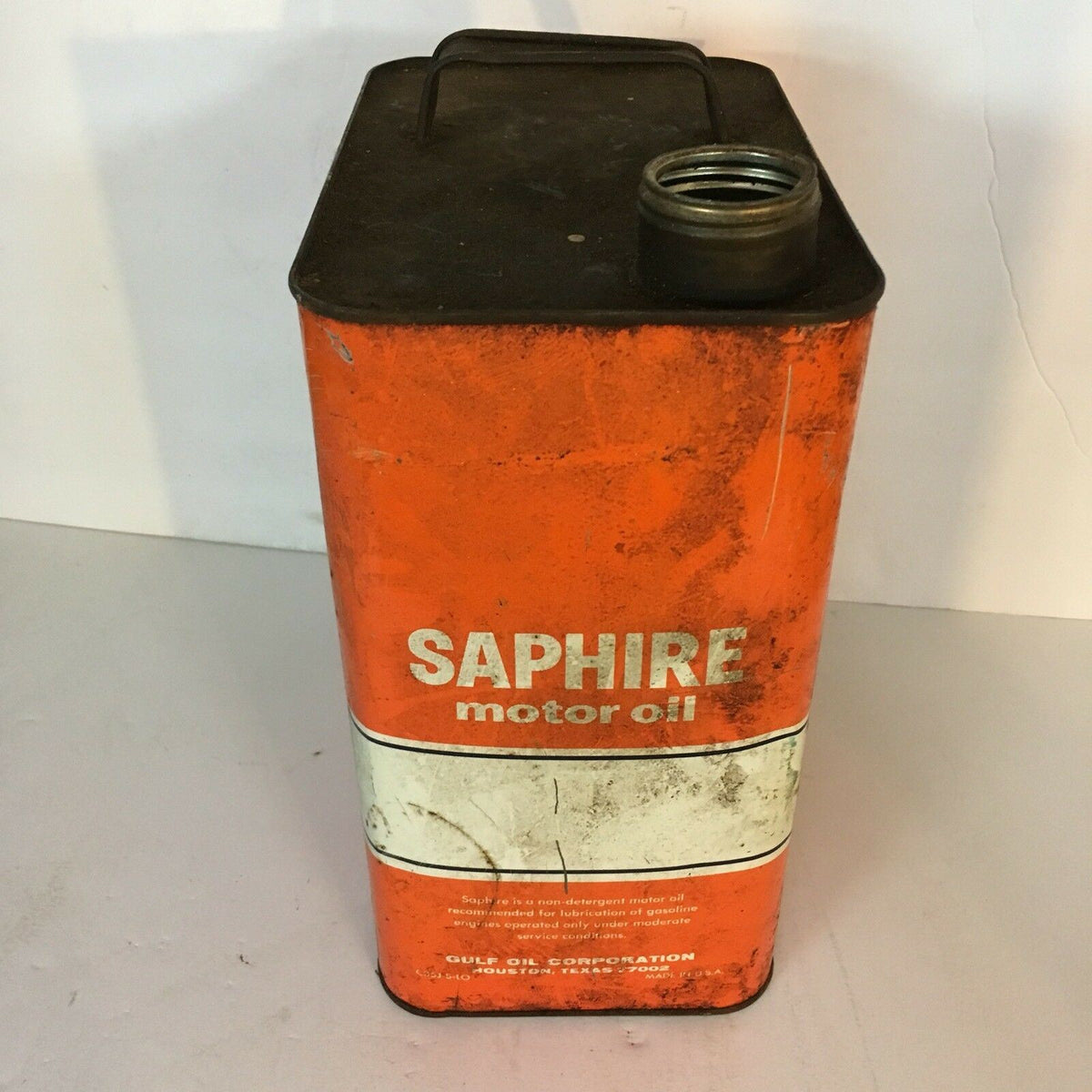 Vintage Gulf Saphire 2 Gallon Motor Oil Metal Can, Gas, Fuel, Oilcan