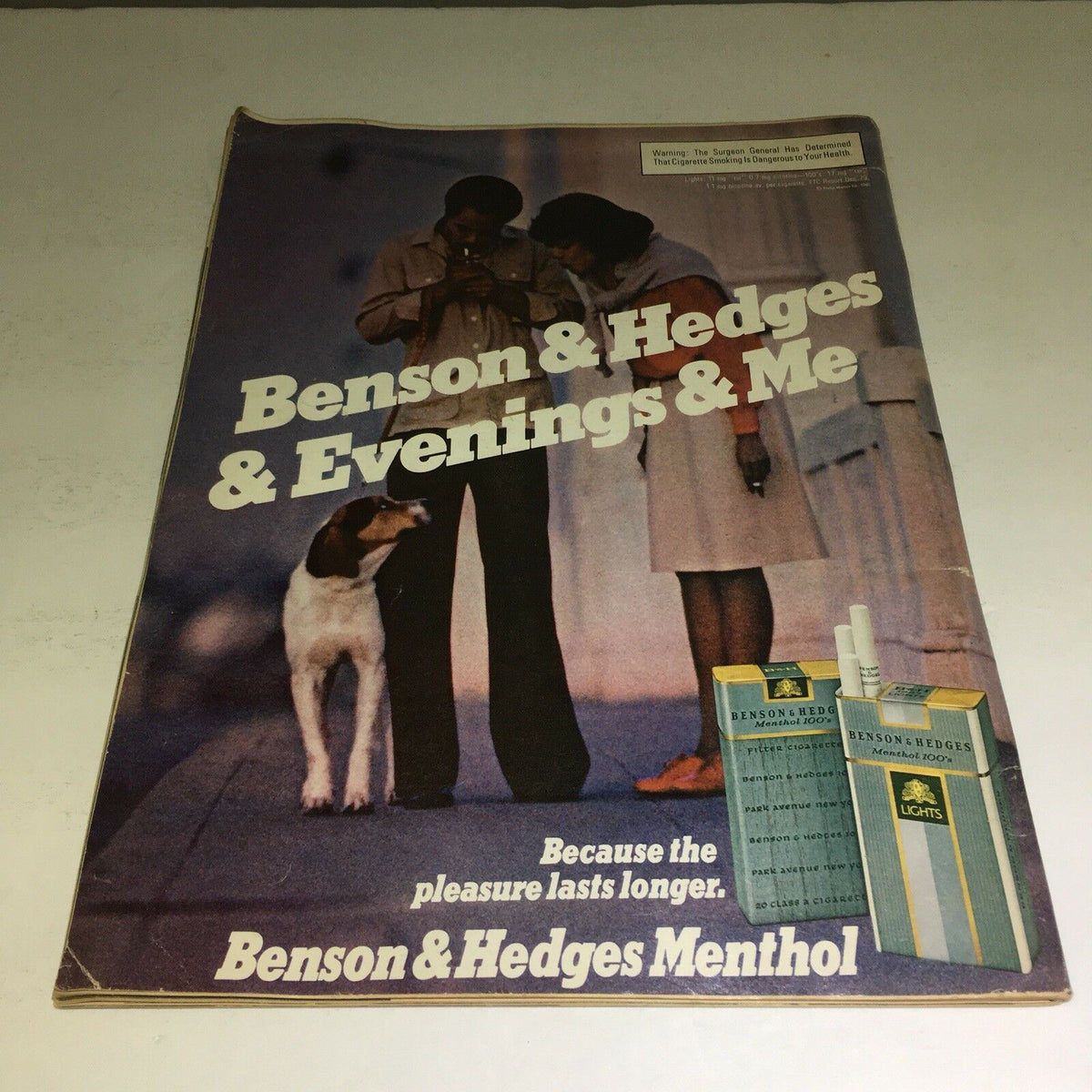 Advertisement from Ebony Magazine June 1981 for Benson & Hedges cigarettes, featuring a couple and a dog. This vintage magazine offers insights into 1980s advertising and cultural context.