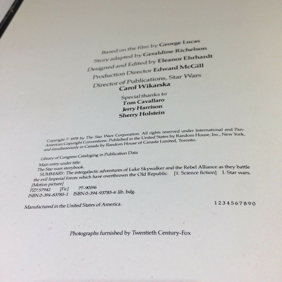Copyright page of 'THE STAR WARS STORYBOOK' with details on the publication and story adaptation.