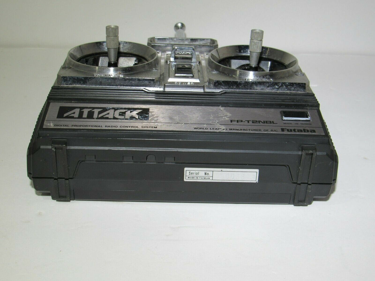 Futaba Attack-R FP-T2NBR Remote Control RC Controller with dual joysticks and control knobs, showcasing its robust design and functionality for RC enthusiasts.