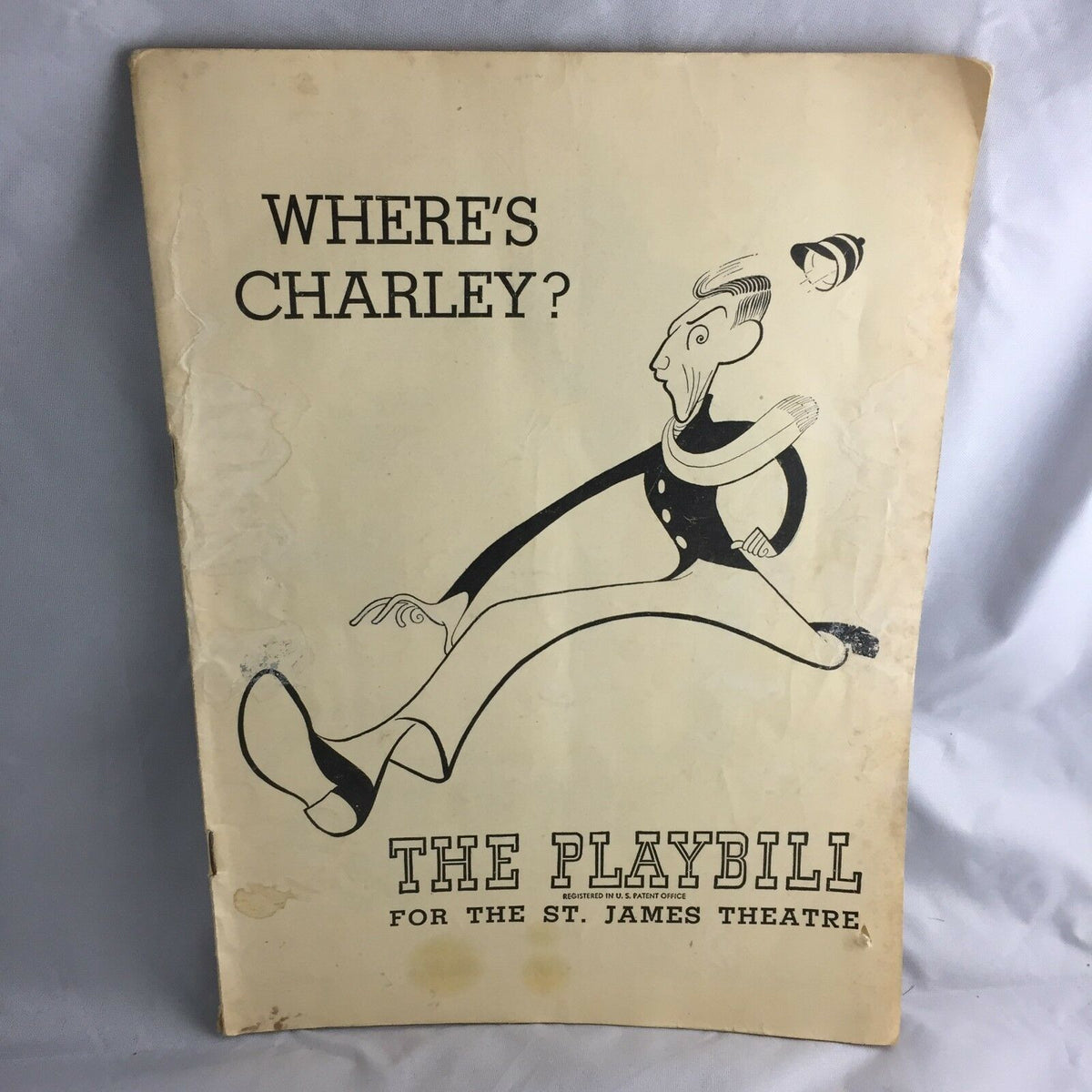 Vintage June 1949 Broadway Theatre Playbill for 'Where's Charley?' featuring a playful illustration, showcasing the charm and nostalgia of Broadway's golden age.