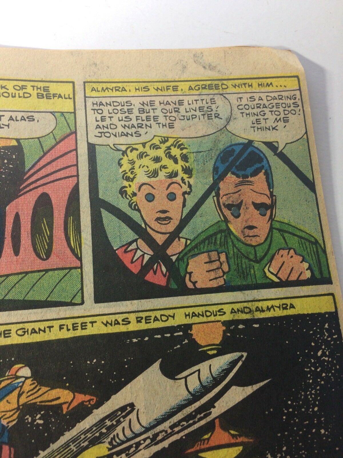 Interior scene from Space War Comic Book #33 depicting characters in an intense moment, emphasizing the narrative of adventure and interplanetary conflict.