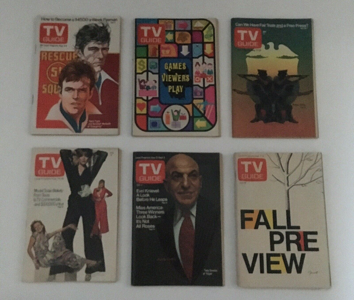 Collection of Complete Year Of TV Guide Magazines 1974 showing vibrant magazine covers that reflect the television landscape of the 1970s.