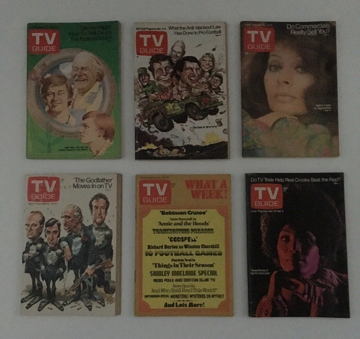 Complete Year Of TV Guide Magazines 1974 displaying a selection of magazine covers that offer a glimpse into the television trends and favorites of 1974.