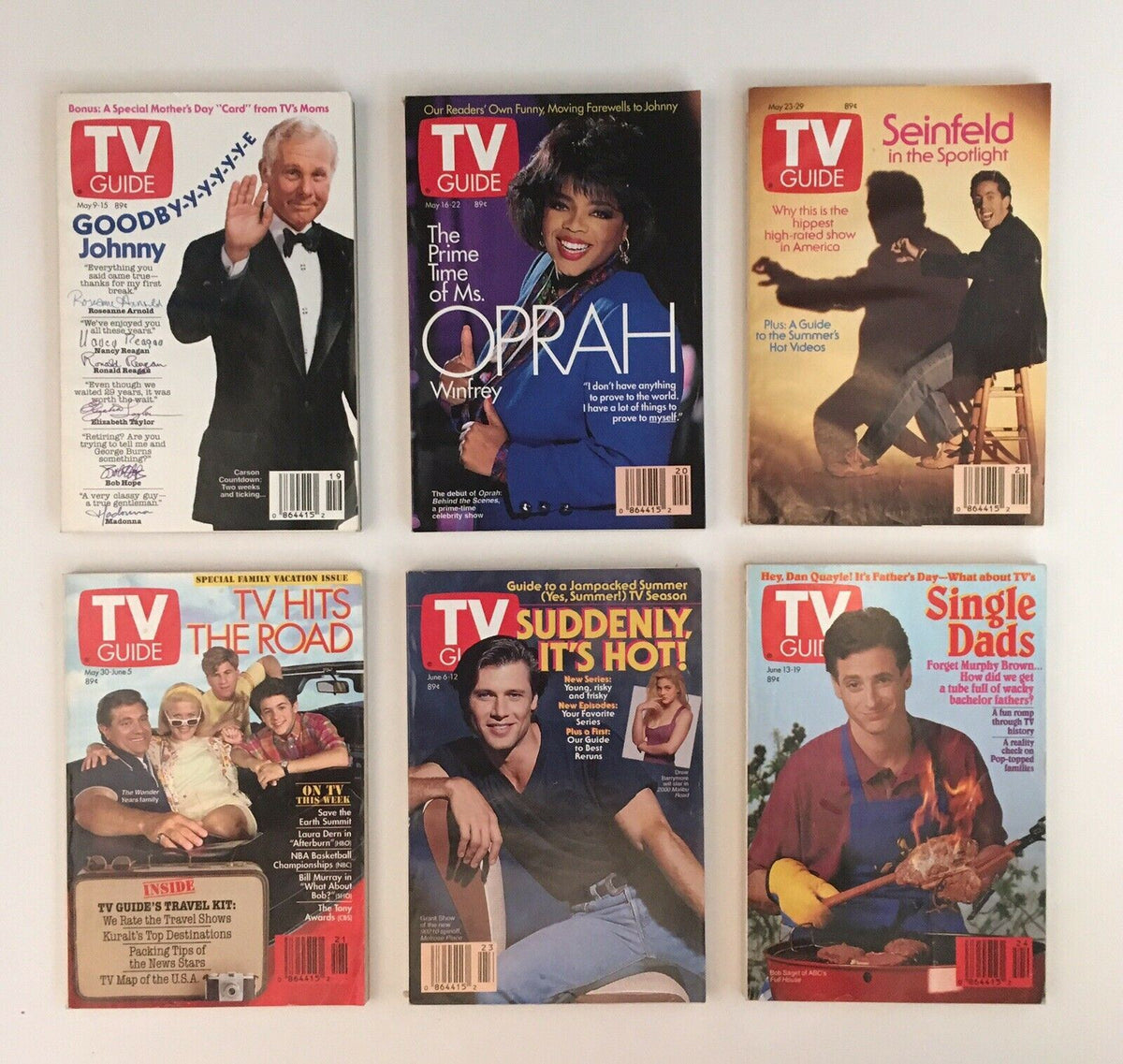 TV Guide Magazines 1992 Complete Collection - Showcases covers with tributes to Johnny Carson and Oprah Winfrey, along with series insights and highlights from popular shows of that time.