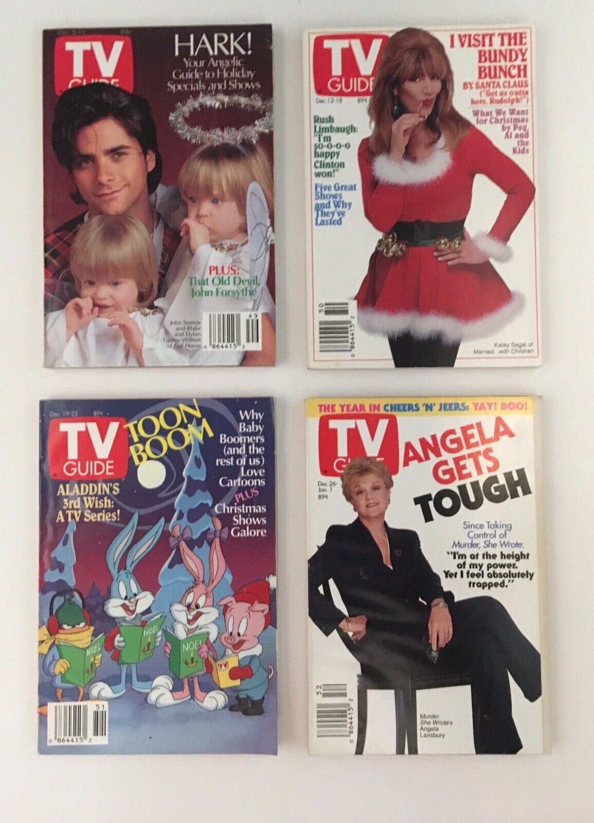 TV Guide Magazines 1992 Complete 52 Issues - Showcasing memorable covers including holiday specials, Aladdin, and Angela Lansbury, featuring a variety of well-known television personalities.