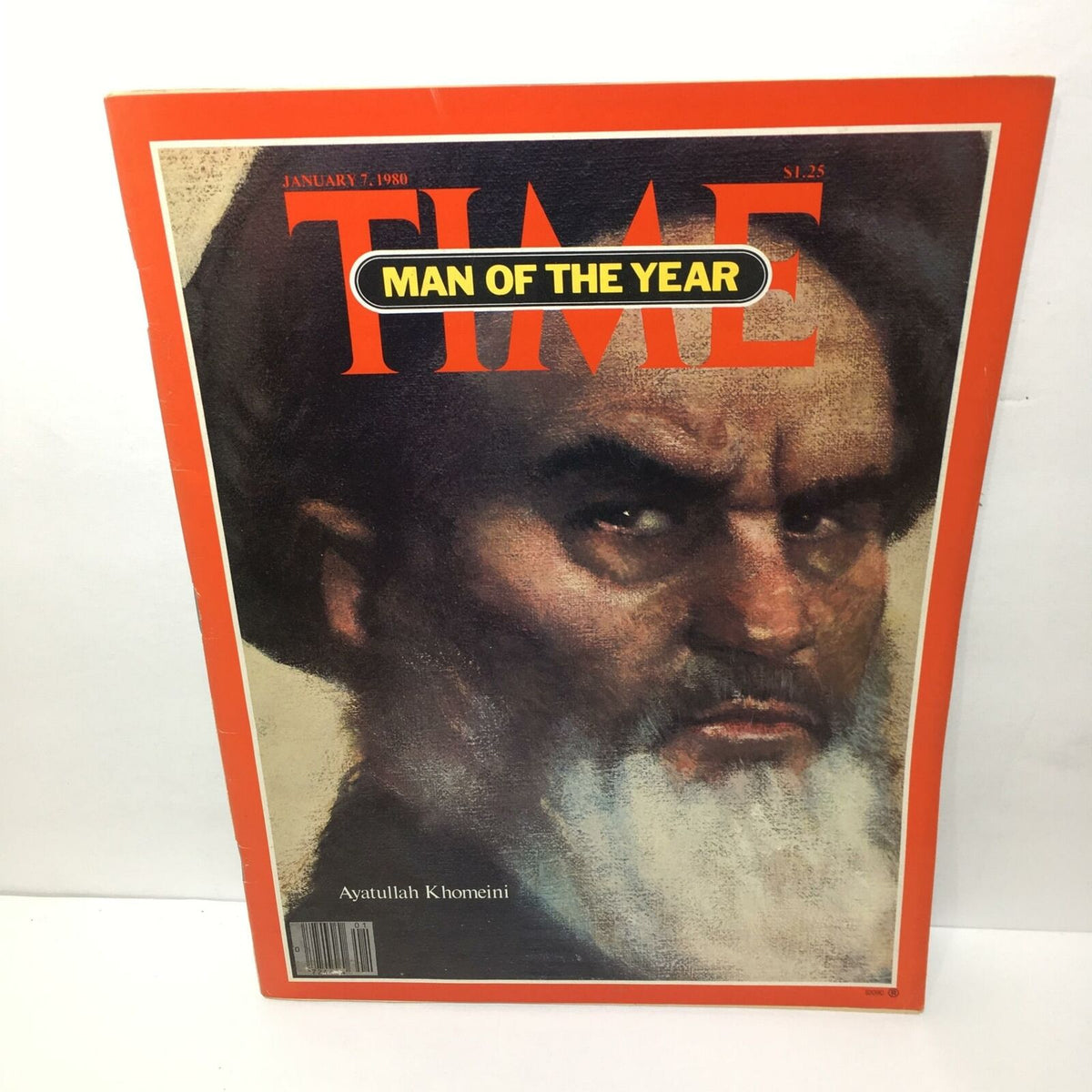 Cover of Time Magazine, January 7, 1980, featuring Ayatollah Khomeini as Man of the Year, highlighting his significant role in the Iranian Revolution.