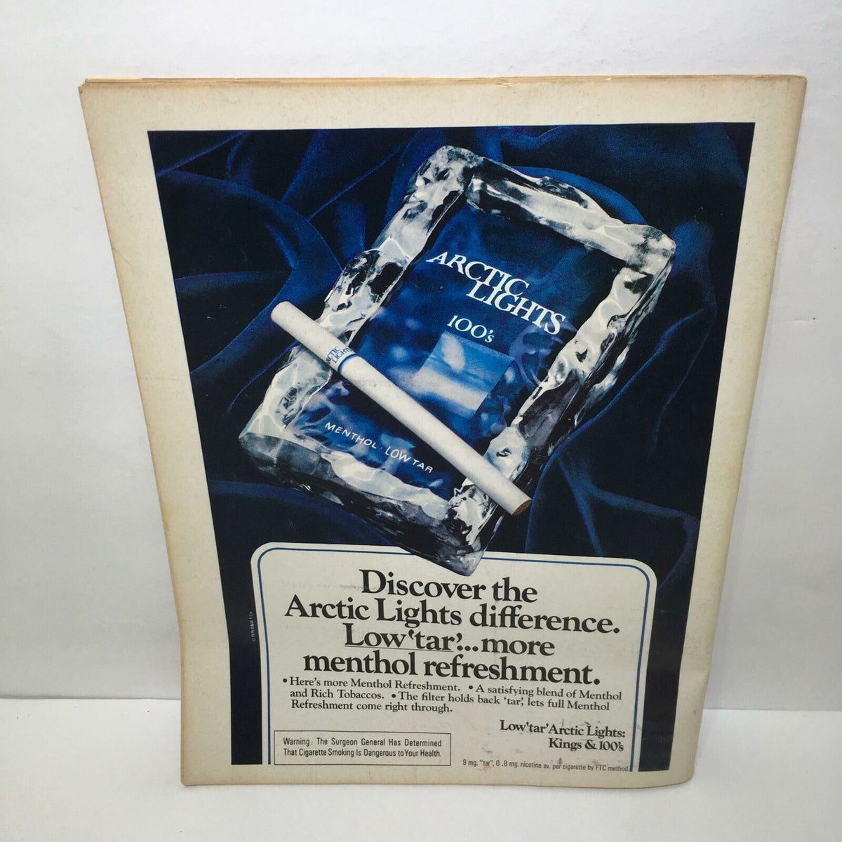 Advertisement for Arctic Lights cigarettes, featured in the Time Magazine January 7, 1980 issue, highlighting menthol refreshment.