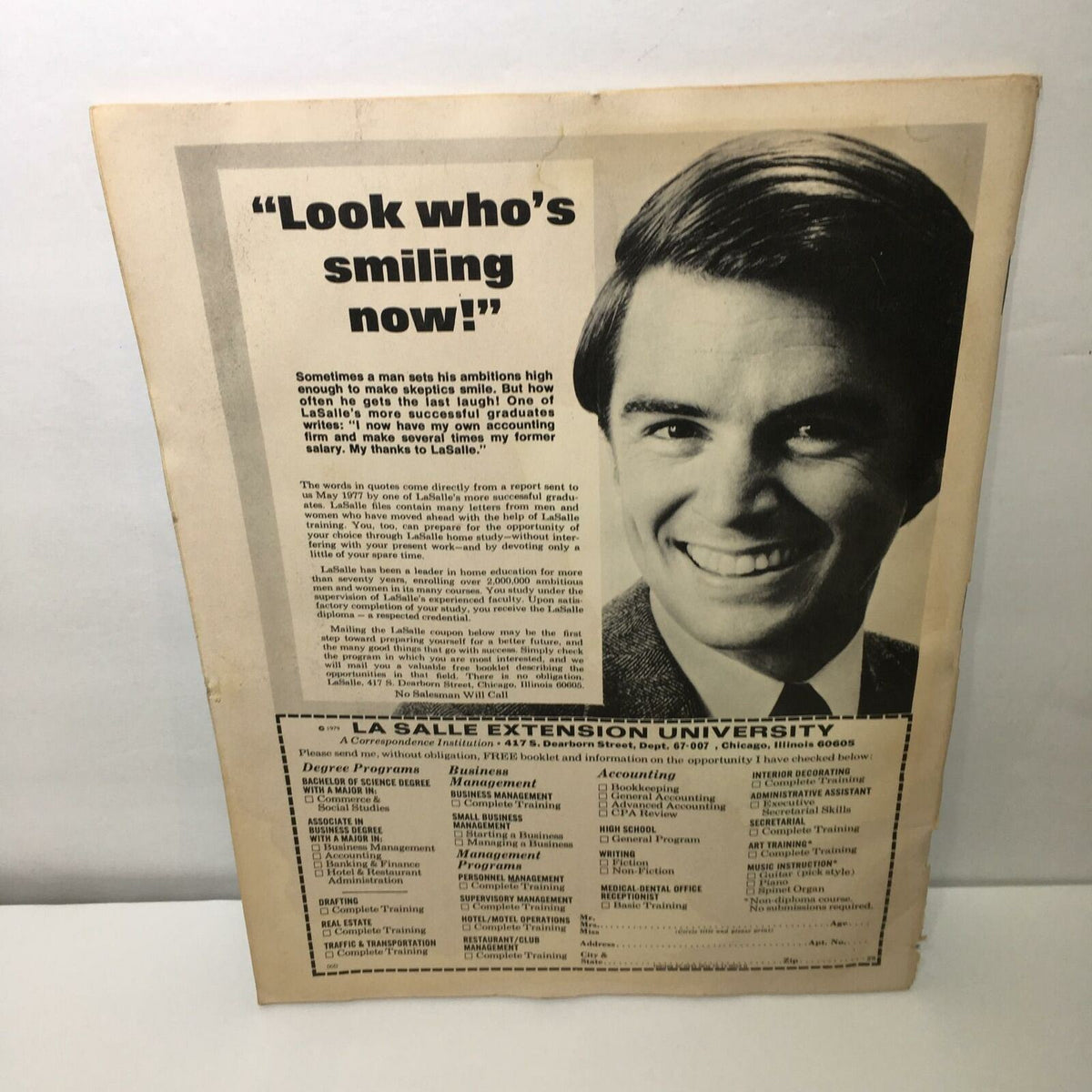 Back side of Vintage Stan Lee Presents: The Hulk! Volume 1 No. 16 August 1979, displaying an advertisement for La Salle Extension University.