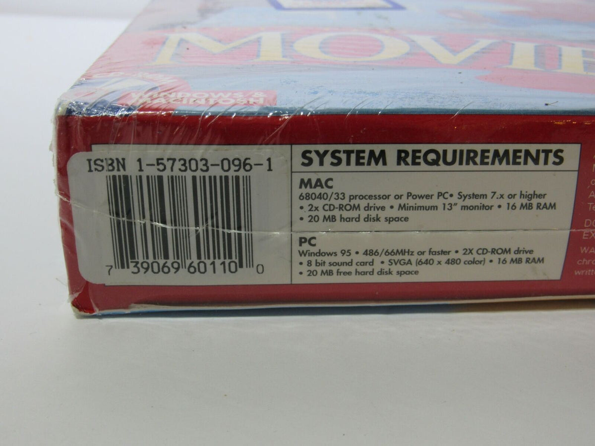 Side view of the packaging for An American Tail Animated Movie Book, displaying the ISBN and system requirements for both MAC and PC, relevant for collectors and fans.
