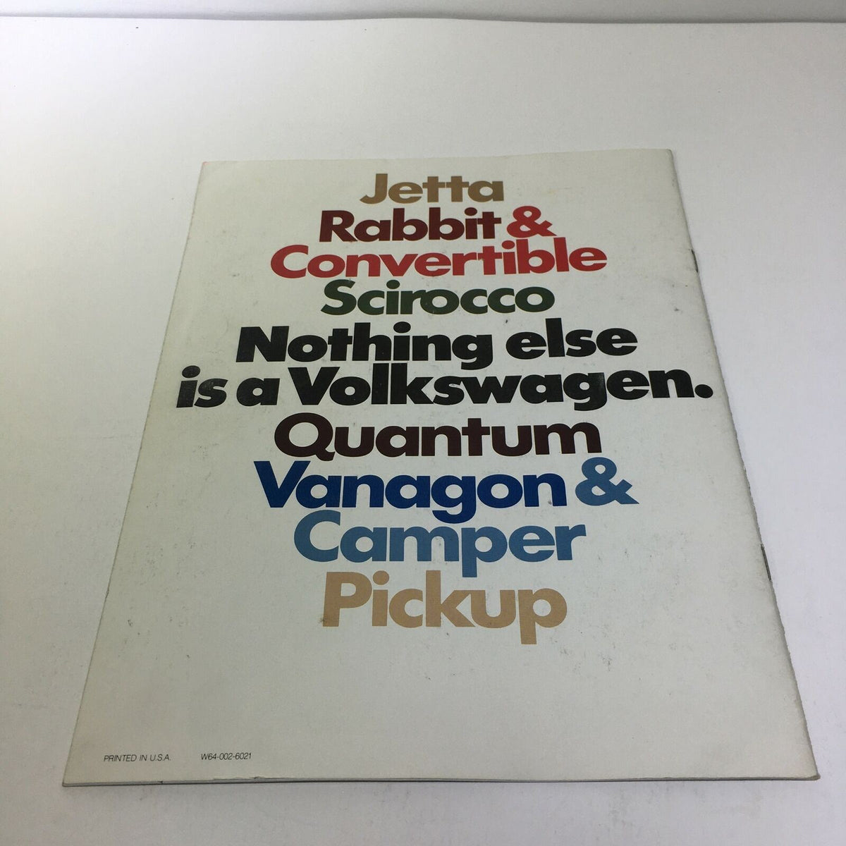 1982 Island Volkswagen Rabbit Fuel-Injected Engine 74 Horsepower Car Brochure back cover featuring additional Volkswagen models and branding.