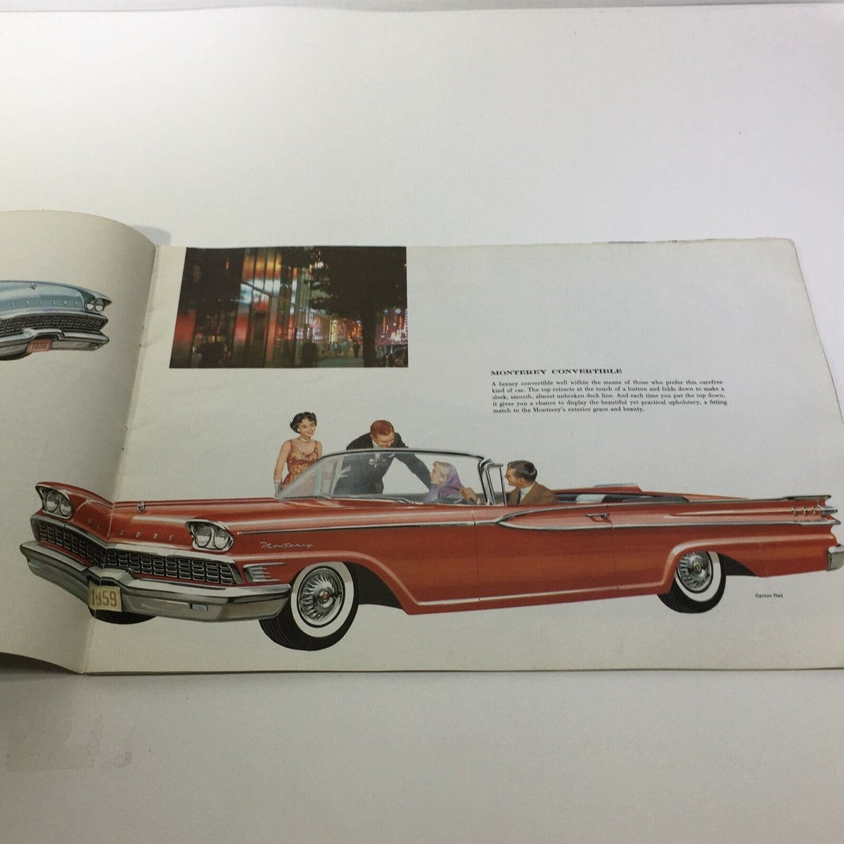 Illustration from the 1959 Mercury America's Liveliest Luxury Car Monterey Convertible Brochure featuring a group of people enjoying the car.