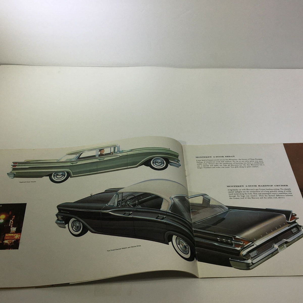 Interior page of the 1959 Mercury America's Liveliest Luxury Car Monterey Brochure displaying illustrations of various Monterey models.