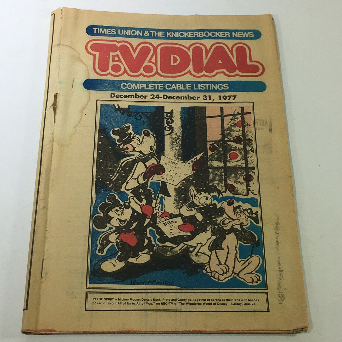 VTG TV Dial Complete Cable Listings December 24-31 1977 featuring Mickey Mouse and Donald Duck on the cover, showcasing colorful graphics and vintage television listing details.