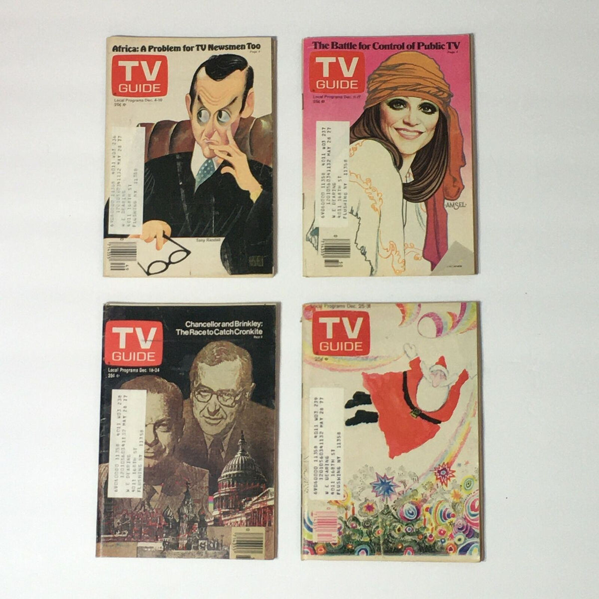 Complete Year Of TV Guide Magazines 1976 - Displays four magazine covers focusing on significant entertainment topics and public figures, part of a collection of 52 issues in good condition with minor imperfections, including insights from the Special Issue Fall Preview.