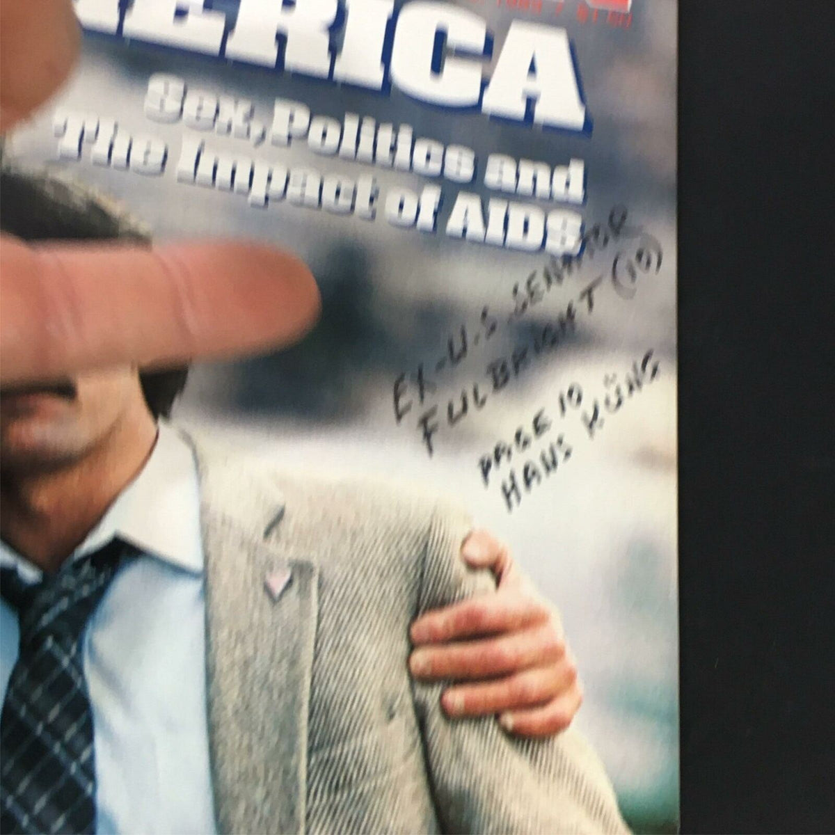 VTG Newsweek Magazine cover from August 8, 1983, featuring the title 'Sex, Politics, and The Impact of AIDS', showcasing a man in a suit with a prominent handwritten note.