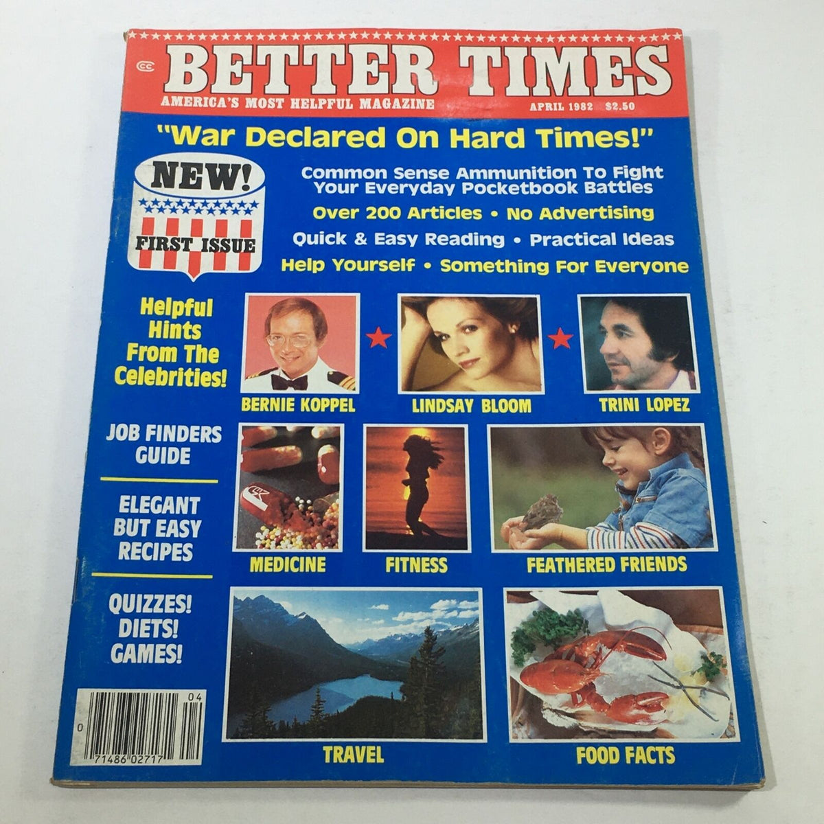 VTG Better Times Magazine April 1982 Cover featuring articles by Bernie Kopel and Lindsay Bloom, showcased with vibrant colors and images on a nostalgic layout.