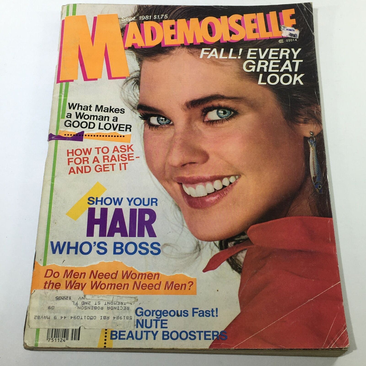 VTG Mademoiselle Magazine: September 1981 - Carol Alt Fashion Full Cover showcasing a smiling model with bright blue eyes and a red outfit, featuring bold text headlines.