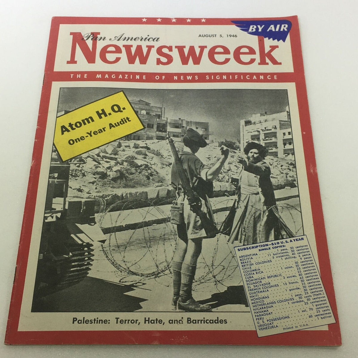Newsweek Magazine, August 5, 1946: Featuring 'Palestine Terror' and 'Pan America / By Air' on the cover