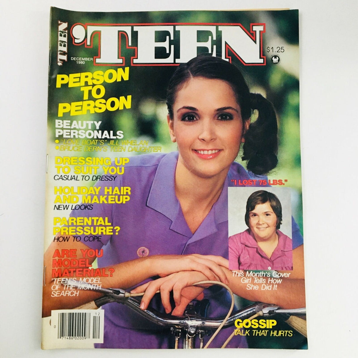 Teen Magazine December 1980 cover featuring Jill Whelan, highlighting articles about beauty personals, holiday hair and makeup, and parental pressure, in very good condition.