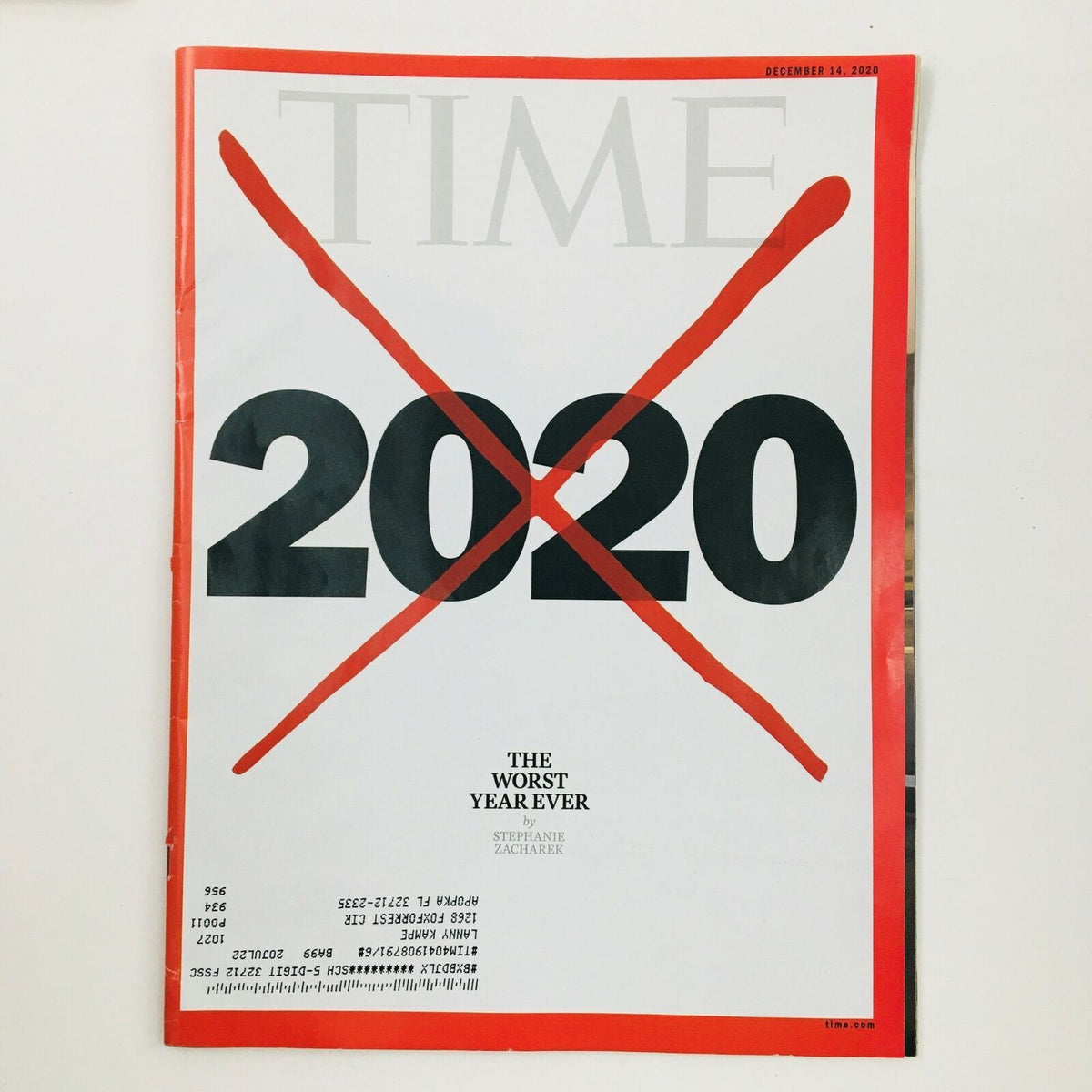 Cover of Time Magazine, December 14, 2020, featuring 'X Marks 2020: The Worst Year' by Stephanie Zacharek