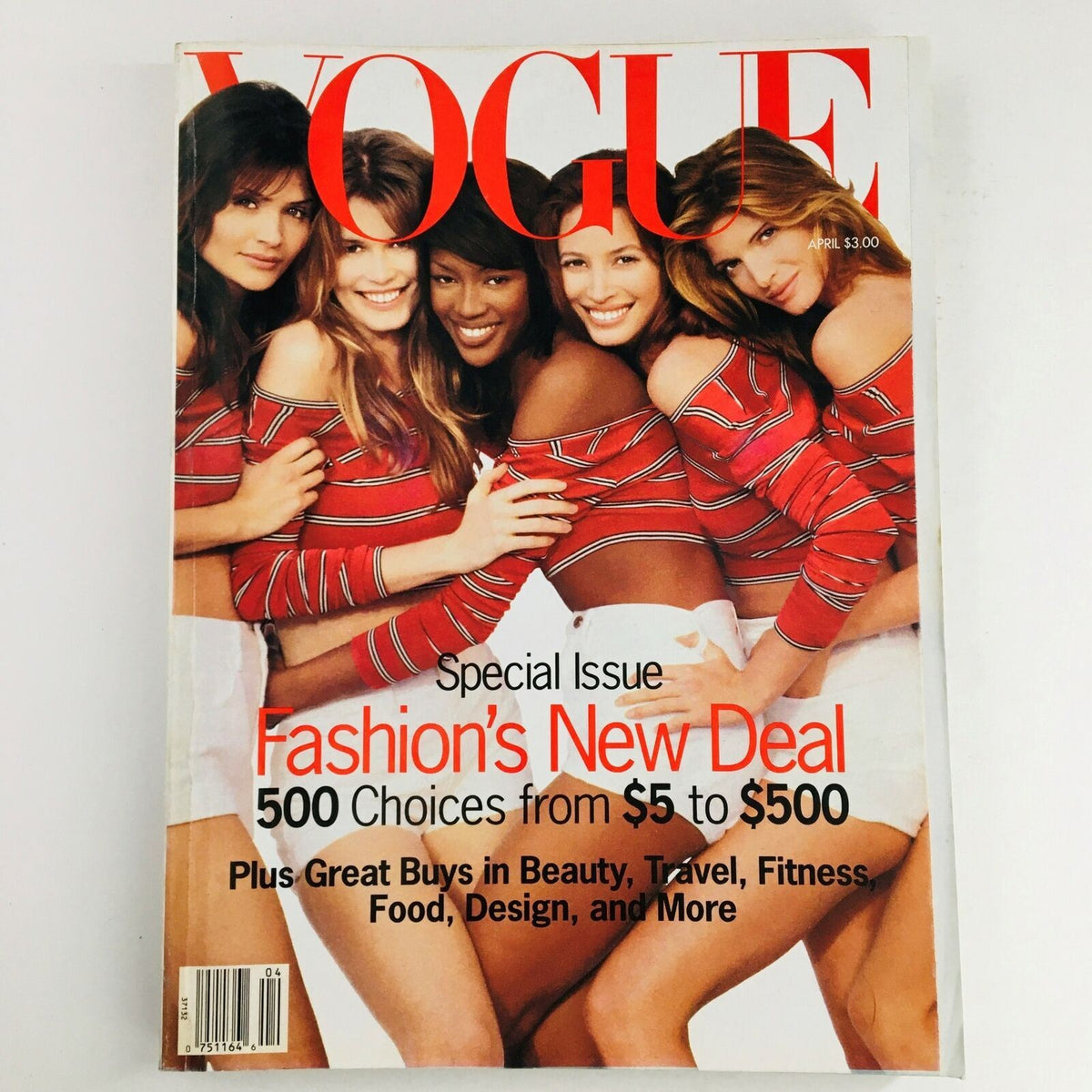 Vogue Magazine April 1993 Helena, Claudia, Naomi, Christy, Stephanie No Label VG