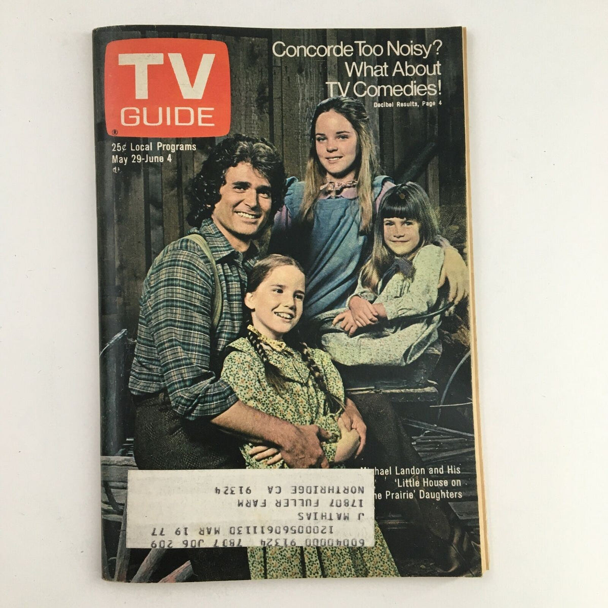 TV Guide Magazine May 29 1976 featuring Michael Landon and his daughters on the cover, showcasing a vintage television theme with highlights from the 70s.
