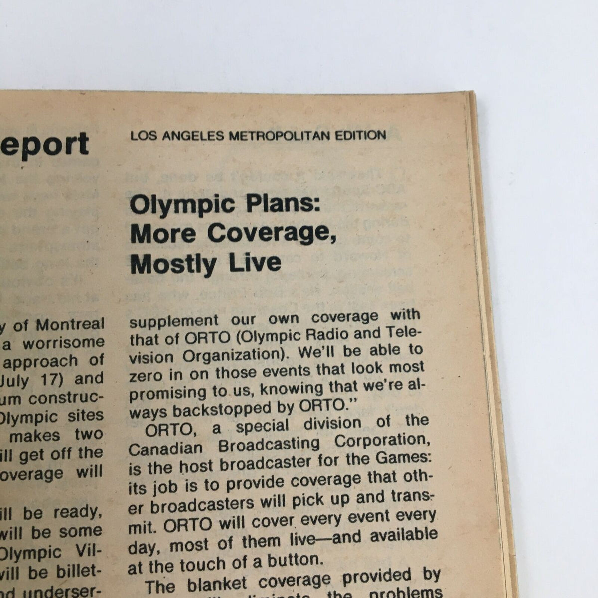 Page from TV Guide Magazine May 29, 1976 discussing Olympic Plans: More Coverage, Mostly Live, part of Los Angeles metropolitan edition.