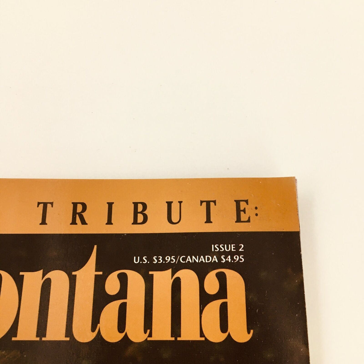 Close-up view of Beckett Tribute Magazine 1993 Issue 2, highlighting the title 'Joe Montana' along with pricing information: U.S. $3.95 / Canada $4.95.