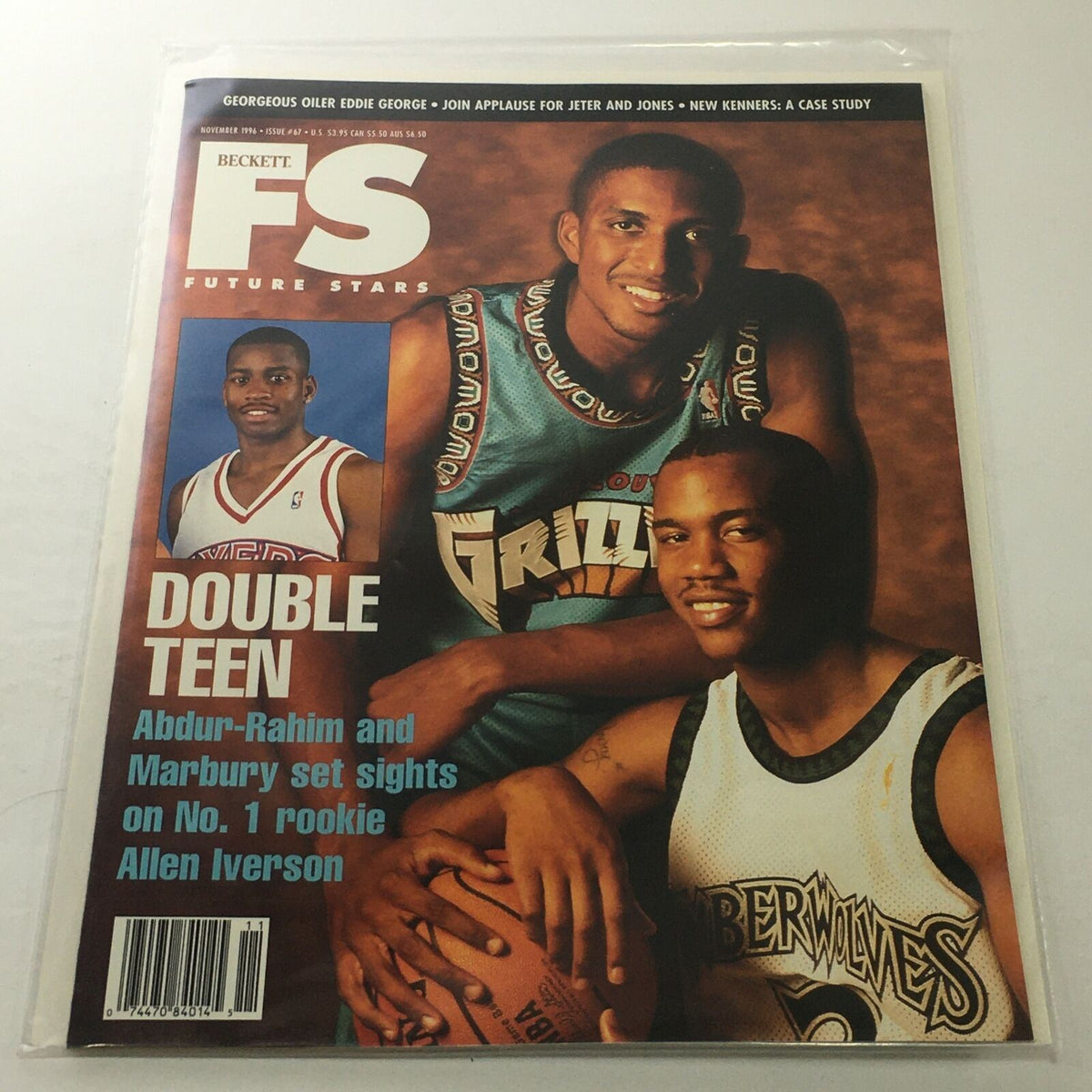 Beckett Future Stars November 1996 Issue #67 featuring Abdur-Rahim and Marbury on the cover, showcasing basketball athletes in team jerseys.