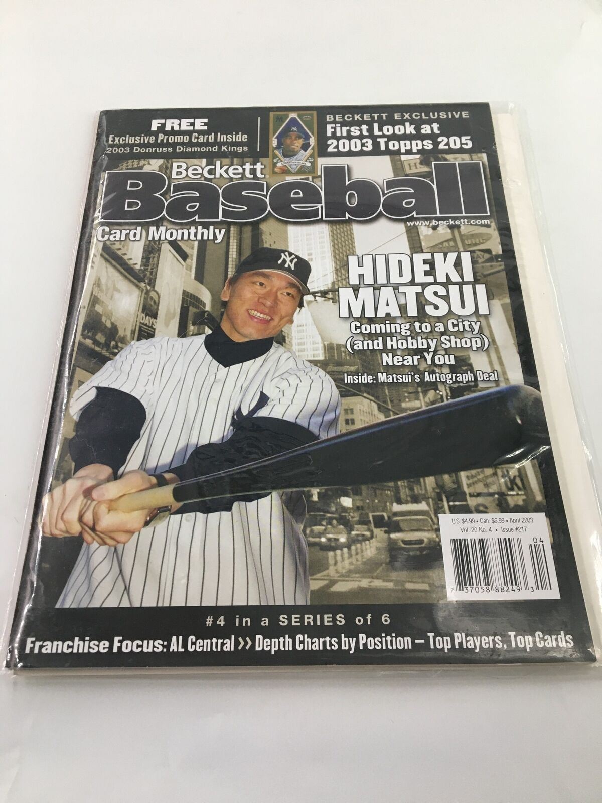 Beckett Baseball Card Monthly April 2003 #217 Hideki Matsui No Label VG magazine cover featuring Hideki Matsui in a New York Yankees jersey.