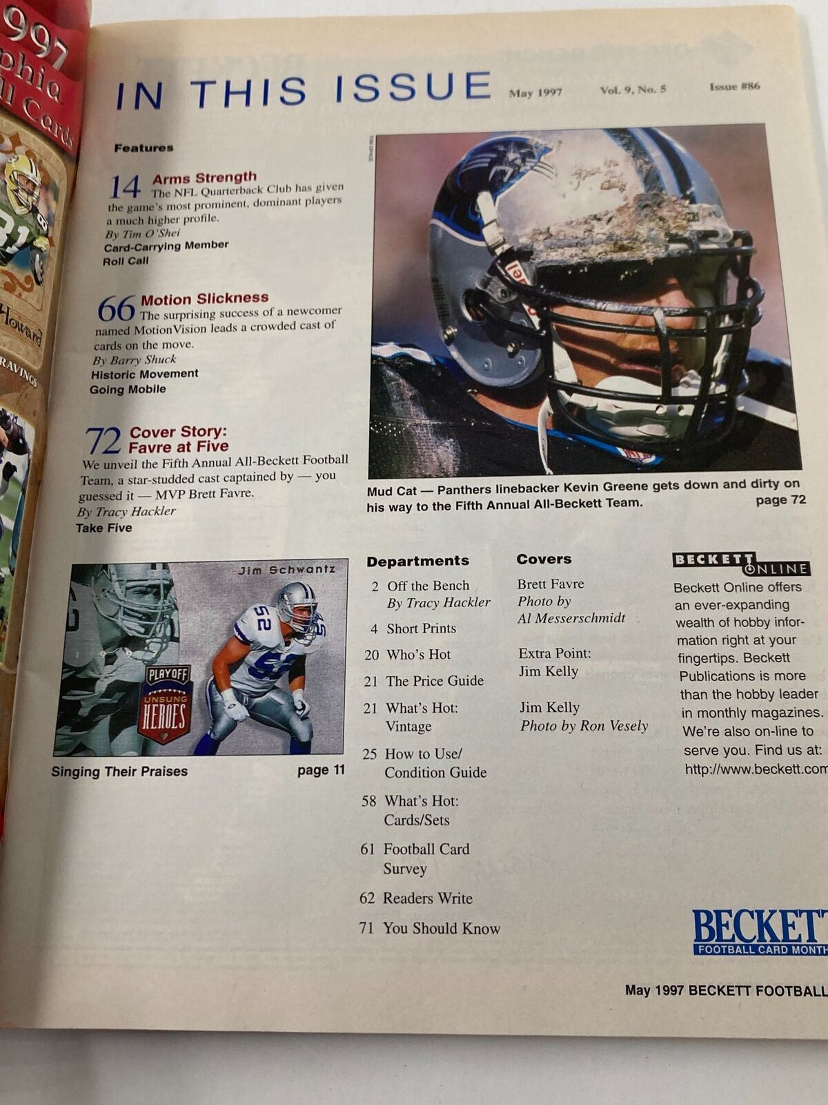 Inside the May 1997 edition of Beckett Football Card Monthly, highlighting features and articles including the coverage of the All-Beckett Team.