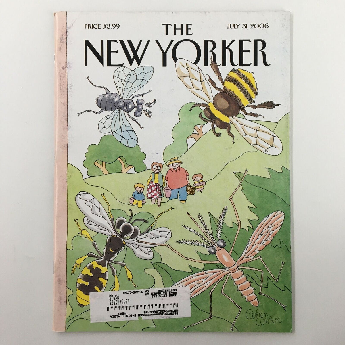 The New Yorker magazine cover from July 31, 2006, illustrated by Gahan Wilson, featuring whimsical insects and a picnic scene, showcasing the blend of humor and art typical of the publication.