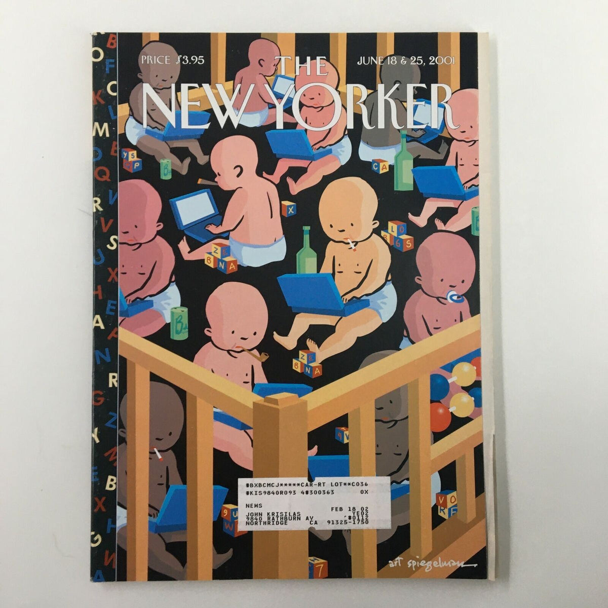 The New Yorker Full Magazine June 18 2001 cover featuring Art Spiegelman's artwork, depicting playful babies surrounded by toys and items, reflecting the creative and cultural essence of the magazine.