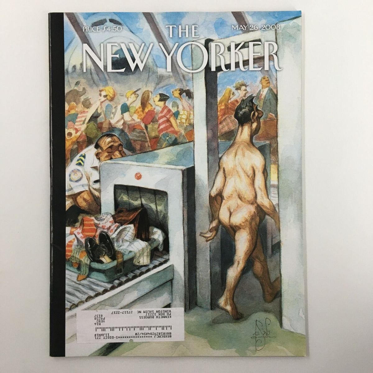 Cover of The New Yorker magazine, May 26, 2008, featuring the illustration 'Through the Wringer' by Peter de Seve, showcasing a humorous and artistic reflection of society.