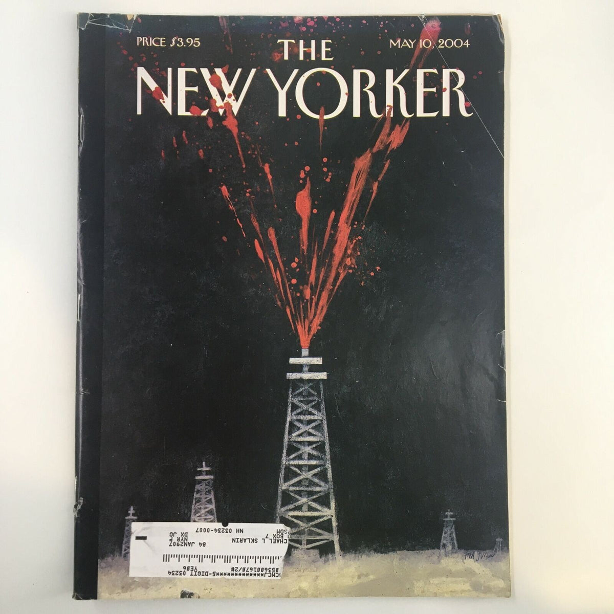 Cover of The New Yorker magazine dated May 10, 2004, featuring the artwork 'Open Wound' by Ana Juan. The cover depicts a dramatic oil eruption with vivid colors, reflective of the magazine's literary and artistic themes.