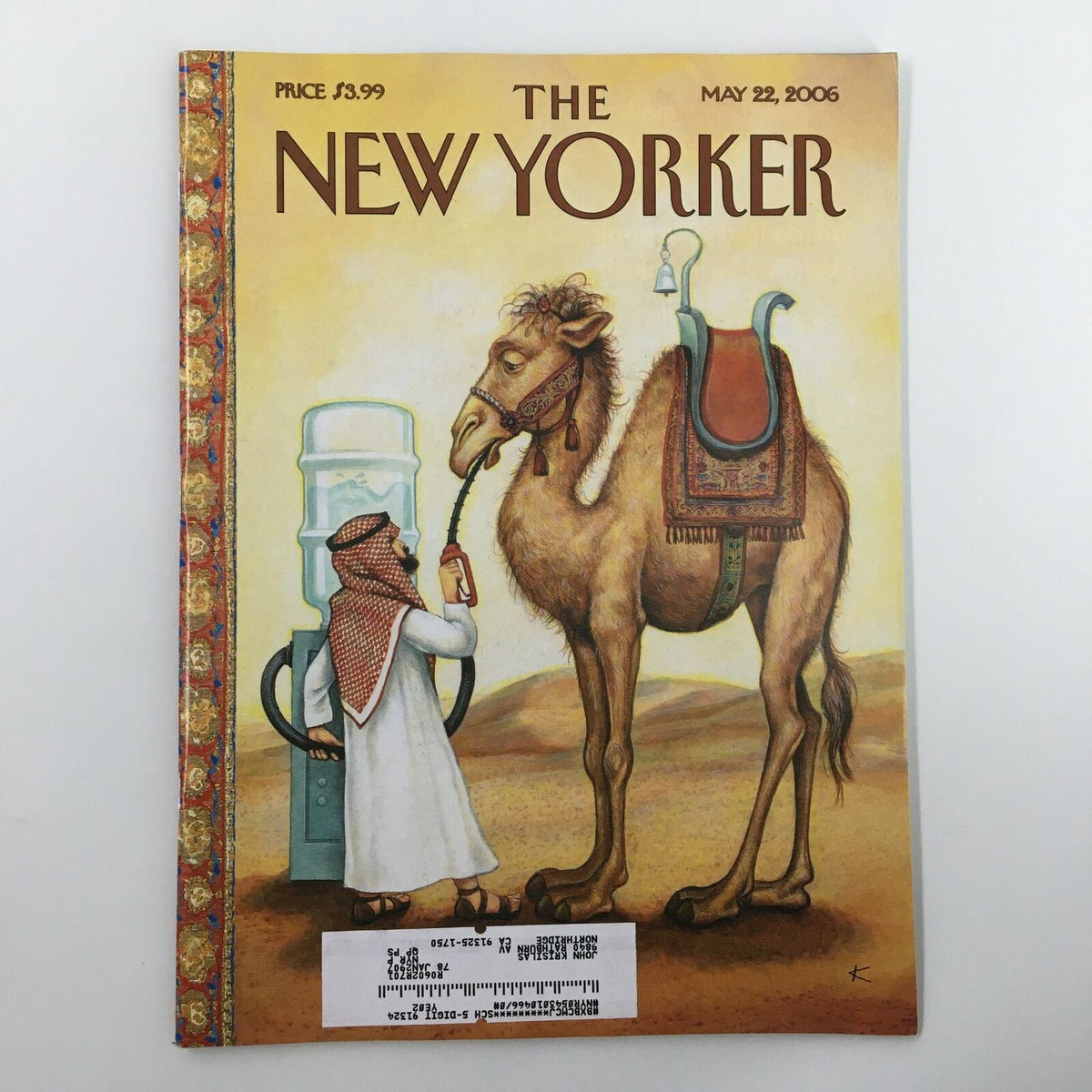 The New Yorker Full Magazine May 22 2006 featuring a captivating cover illustration of a camel with a water carrier, designed by artist Anita Kunz, embodying the 'Fill 'Er Up' theme.