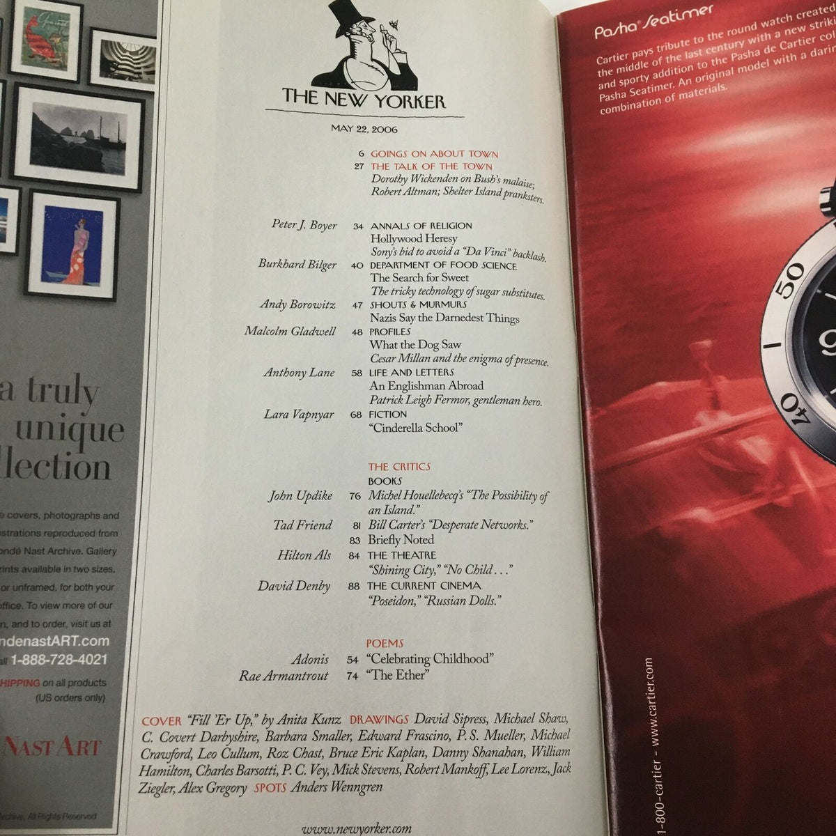Inside The New Yorker Full Magazine May 22 2006 displaying the table of contents, showcasing notable articles and contributors relevant to that issue.