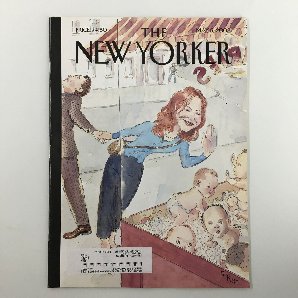 Cover of The New Yorker Full Magazine May 5, 2008, featuring a Mother's Day Special illustration by Barry Blitt, depicting colorful artwork and whimsical elements celebrating motherhood.