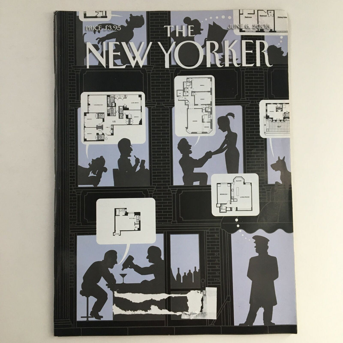 The New Yorker Full Magazine June 6 2005 featuring an artistic cover by Christoph Niemann, highlighting themes of the real estate bubble with illustrations of cityscapes and characters.