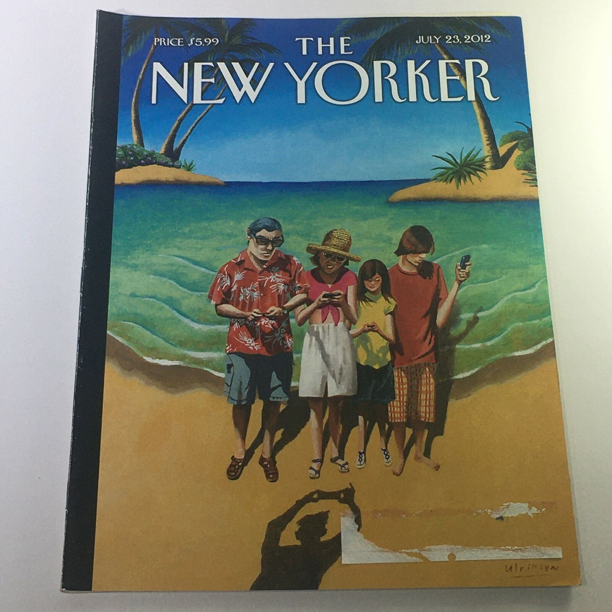 Cover of The New Yorker July 23 2012 featuring a colorful beach scene illustration by Mark Ulriksen, depicting four individuals enjoying a day by the ocean.