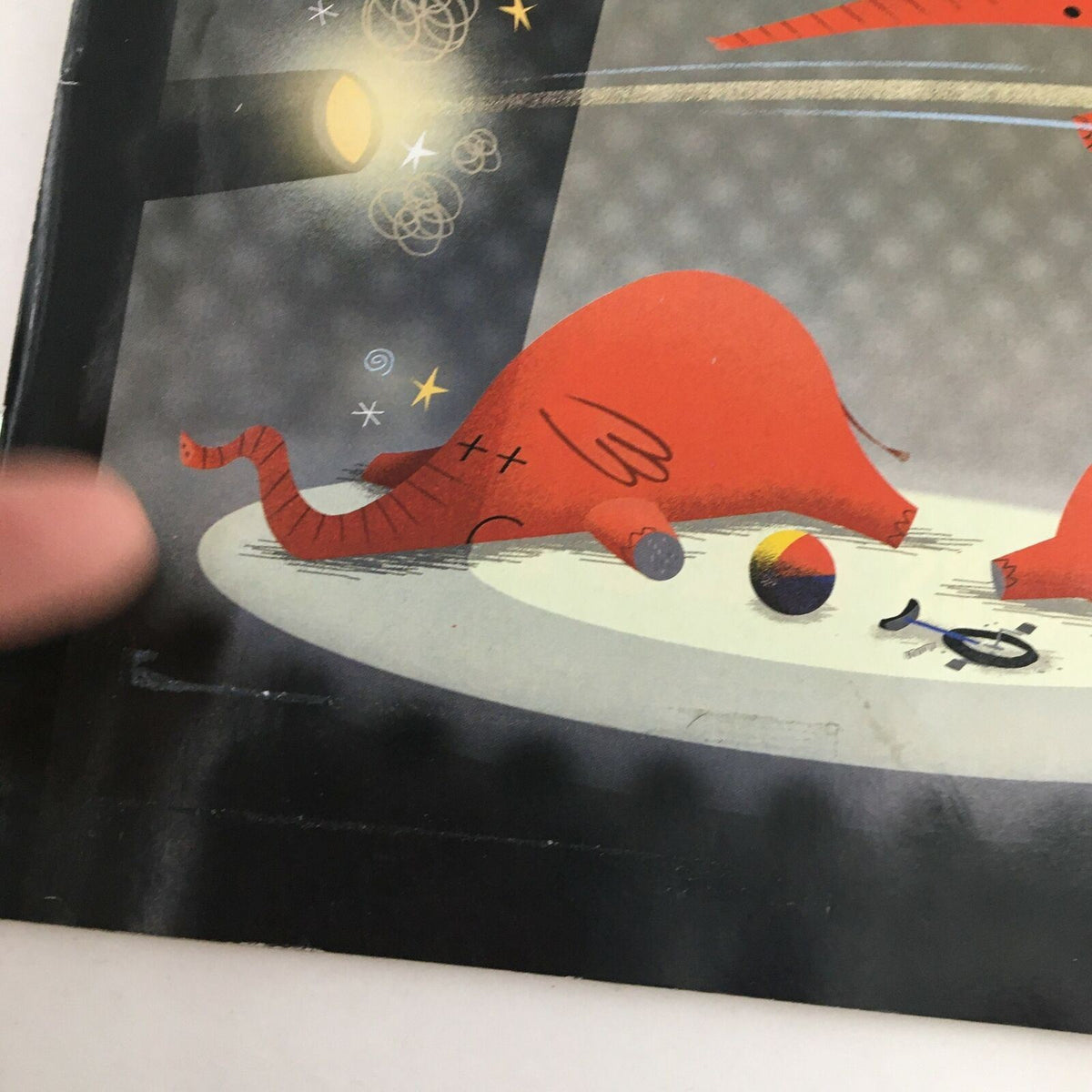 Close-up detail of the cover art from The New Yorker January 16 2012, highlighting the playful red elephants and intricate design elements created by Bob Staake.