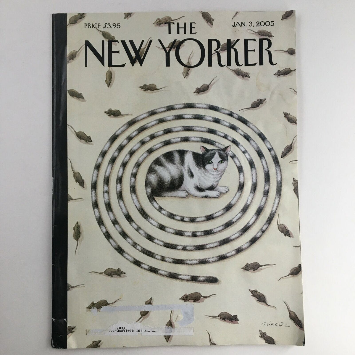 Cover of The New Yorker Magazine January 3 2005 featuring artwork titled 'A Better Mousetrap' by Gürbüz Dogan Eksioglu, depicting a cat among a spiral of mice.