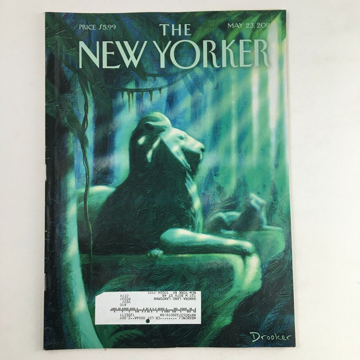 The New Yorker May 23 2011 Full Magazine Cover designed by Eric Drooker featuring a striking artistic depiction of a lion.