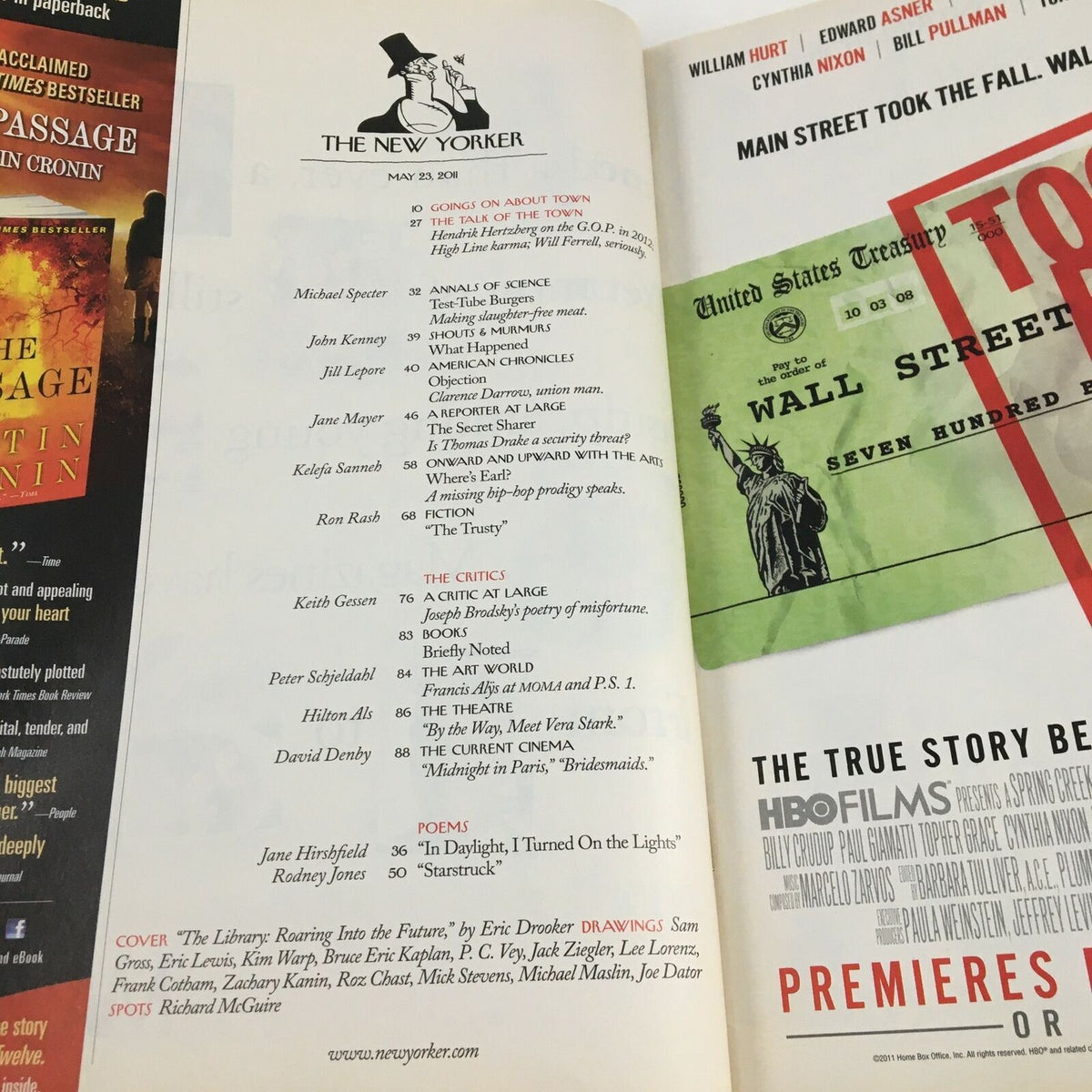 Interior page of The New Yorker May 23 2011 showing the table of contents with article listings and contributors.